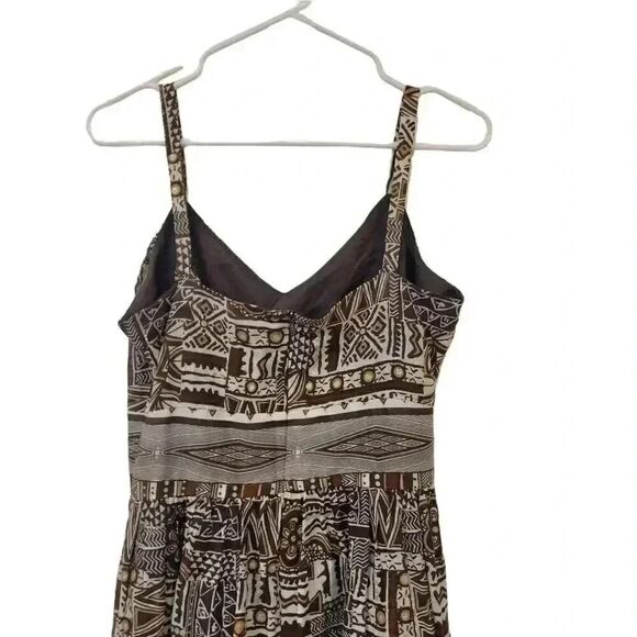 Dressbarn Women's Dark Brown & White Cotton African Print Sleeveless Lined Sundr - Picture 3 of 12